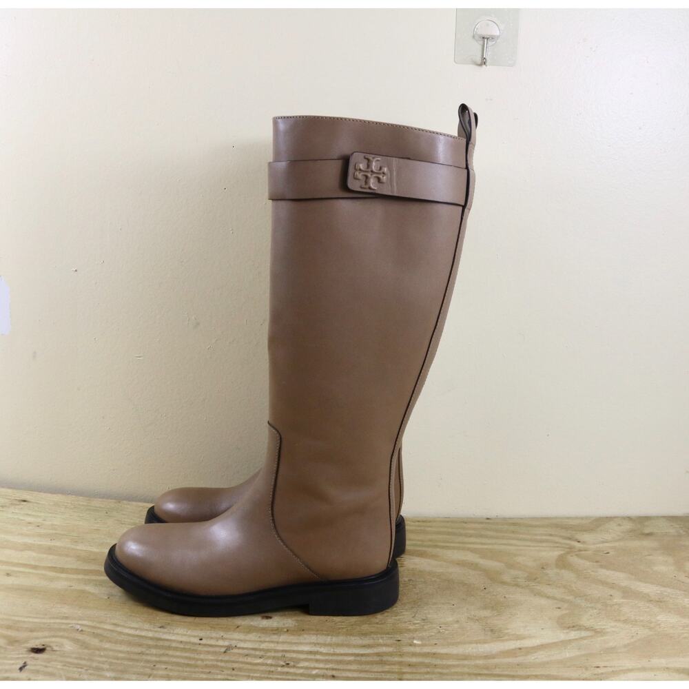 New Tory Burch Boots 7M Brown Leather Almond Flour Double T utility Shoes